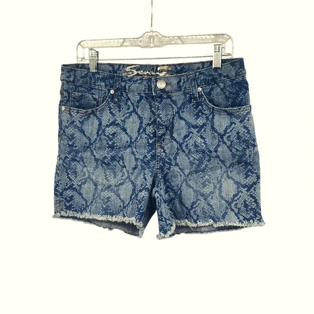Seven7 Snakeprint Cut-Off Denim Shorts Fray Raw Hem Stretch Casual Blue Size 8